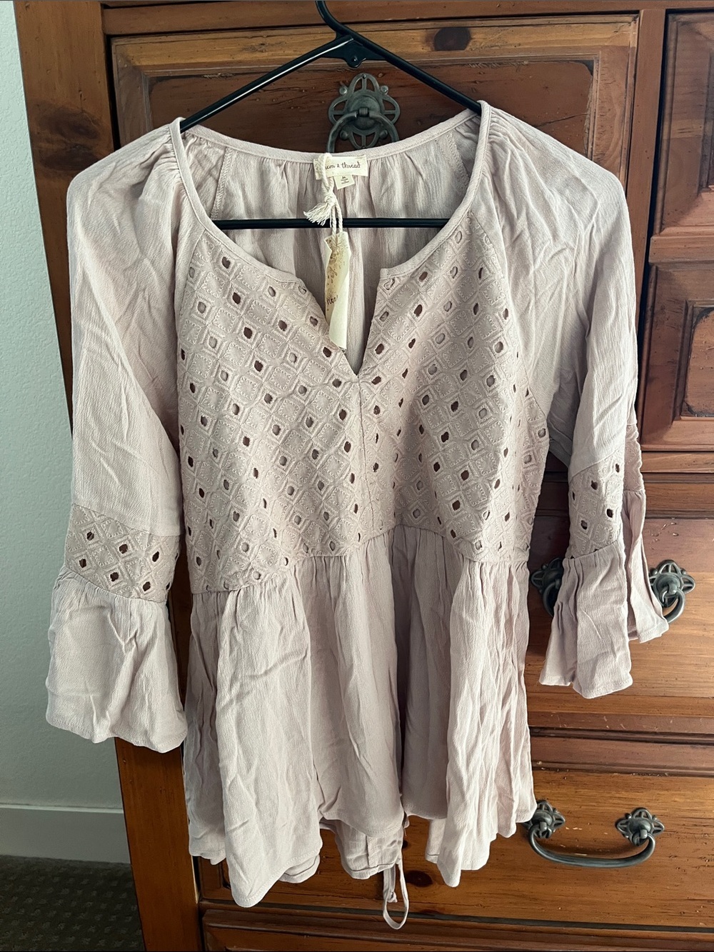 Hem & Thread Tan Embroidered Peasant Tunic